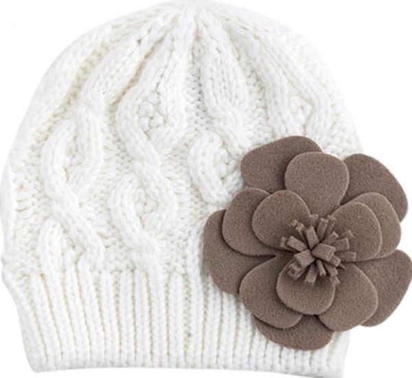 Topi beanie dengan aksen bunga besar